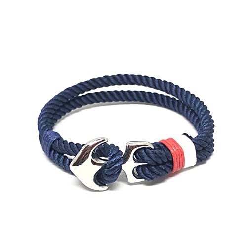 CAECIAS - Bracelet Homme en Corde Tissée, Fermoir Ancre Marine en Acier Inoxydable, Bracelet Bleu 21cm/8.26', Bijoux Homme faits main, avec Boite Cadeau