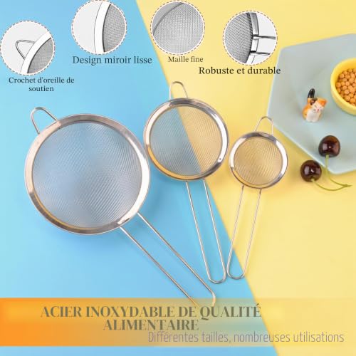 Lot de 3 Passoire Cuisine Chinois Cuisine inox 8cm/12cm/16cm Passoire fine Tamis de Cuisine pour Poudre, Pâtisserie, Nouille, Riz, Pates – vue 6