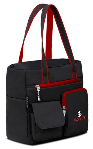 Image of Lusive's Double Pocket Handbag for Women: Stylish, Ideal Companion for Work, Travel, Polyester Material, Spacious 10-liter Capacity, 6 Pockets. (Black & Grey)
