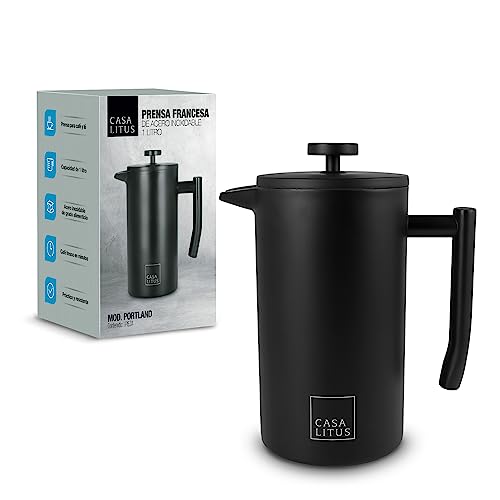 Catálogo de Prensa Francesa Walmart los preferidos por los clientes. 46 CASA LITUS Prensa Francesa Premium 1 Litro de Acero Inoxidable de Doble Pared, Retiene la Temperatura hasta 3 Horas, French Press Ideal para Café Molido y Té, Cafetera Fácil de...
