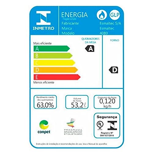 Fogão 4 Bocas Bali sem Acendimento Automático Forno 56L, Preto, Esmaltec