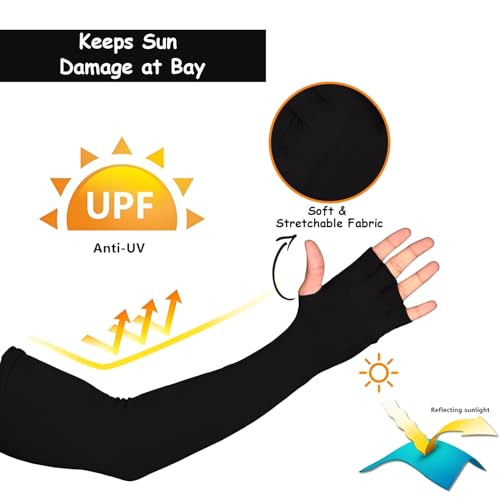 Image of Allextreme Full Arm Sleeves with Thumb for Riders UV Sun Protection Sweat Absorbing Quick Dry Hand Cover for Men & Women Sport Biking Hiking Cycling Running Protective Bike Riding Gear (Black, 1 Pair)