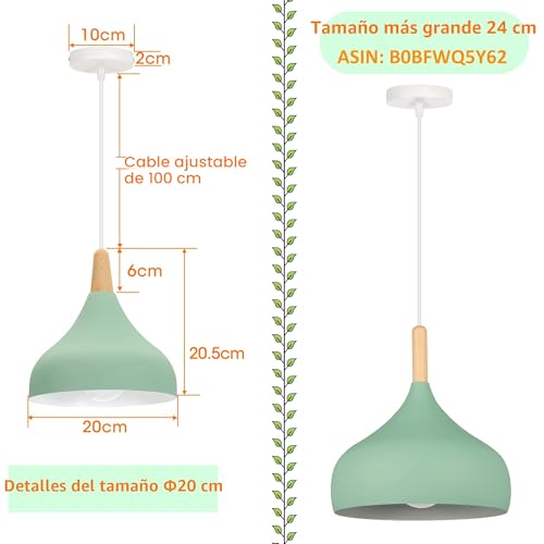 Miniatura 5 de Idegu Lámpara De Techo Retro Led Lámpara Colgante Moderna Estilo Gota E27 Iluminación De Techo Vintage En Madera Metal Lámpara Moderna Para Dormitorio Comedor Cocina, 20cm Verde, 2 Piezas