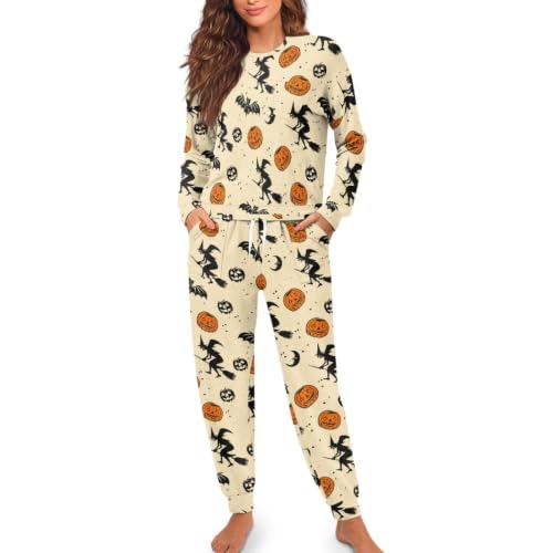 Image of Womens Lounge Set Long Sleeve Soft Pajama Sets | Casual 2 Piece Pj Outfit, Crewneck Sleepwear with Pockets, Adjustable Drawstring, Soft Comfy Fall Pajamas, Plus Size