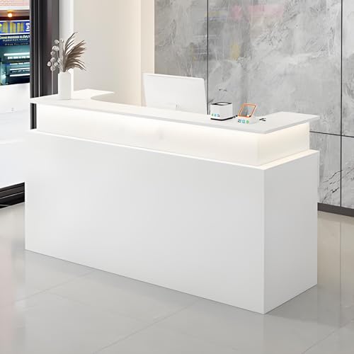 Escritorio negro de 120 cm con cerradura con iluminación LED oculta, pantalla frontal moderna para tiendas de ropa, oficinas y tiendas minoristas