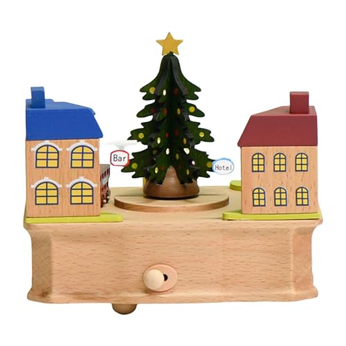 jiingekk Caja de música decorativa de Navidad con árbol giratorio y melodías tradicionales navideñas