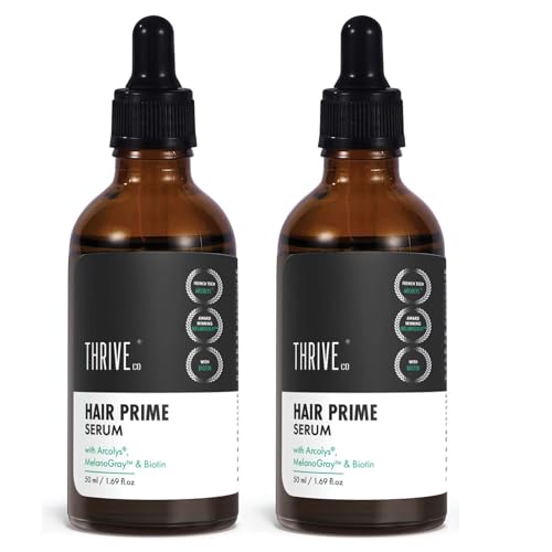 Image of ThriveCo Anti-Grey Hair Prime Serum | Arcolys + Biotin + Black Tea Extract | Light-Weight, Non-Sticky & Odourless | For Men and Women | 50 Ml (Pack of 2)