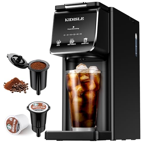 Image of KIDISLE Single Serve Coffee Maker – Hot & Iced, K Cup & Ground Compatible, Reusable Pod Filter, 6–16oz Brew Sizes, 40oz Water Tank, Easy-to-Use, Black