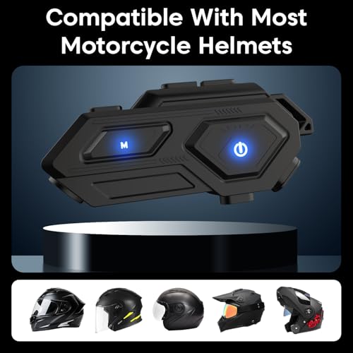 Image of Sounce C8 Motorcycle Bluetooth Helmet Headset - Wireless Dual Earphones with 50mm HD Speakers, LED Emergency Light, IP67 Waterproof, Voice Control, Auto Call Answer, V5.4 Bluetooth Compatible