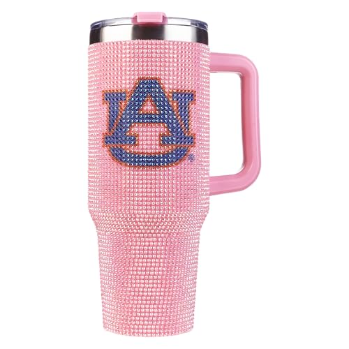 Image of The Memory Company NCAA Pink Bling 40oz Stainless Steel Water Tumbler, Double Wall Vacuum Insulated Game Day Bottle, Rhinestone Design with Handle Lid and Straw