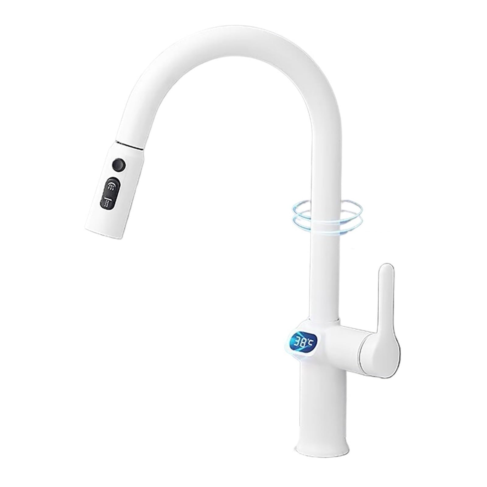 ZQFHSX Thermostatic Kitchen Faucet with Pull Out Sprayer and Digital Display Rotatable Design White