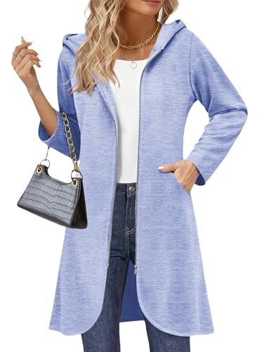 Zeagoo Women's Zip Up Hoodies Oversized Fleece Long Sleeve Tunic Sweatshirts Casual 2025 Fall Jacket Coat with Pocket Light Grey