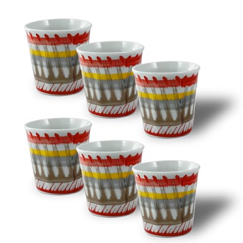 ARCA, Set 6 Bicchierini da Caffè Apulia Raggio, Realizzati in Porcellana Decorata, Lavabili in Lavastoviglie, Capacità 50 ml, 6x6 cm, Rosso