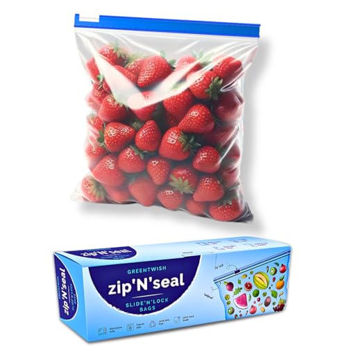 Image of GREENTWISH Zip 'N' Seal (Pack of 20) Slider Zip Lock Bag for Food Storage, Freezer /Microwave Safe, Reusable LDPE Transparent Zipper Bag, Vegetable Bags For Fridge Storage | Size: Small (8 x 8 Inch)