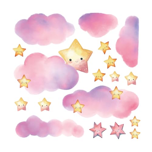 WUYJI Stickers muraux, 2 stickers muraux nuages roses stickers muraux nuages lumineux stickers nuages fluorescents décoration murale enfant décoration salon