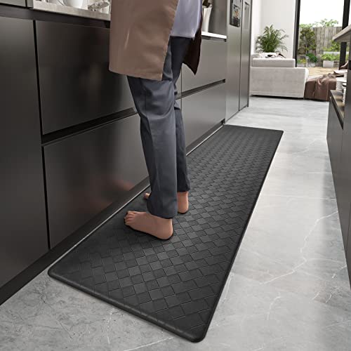 Color G Tapis Cuisine 44x120cm, Antifatigue Tapis Cuisine Devant Evier Lavable Antiderapant, Cuir Tapis de Cuisine Résistant à l'huile, Imperméable pour Cuisine, Salle à Manger, Salon, Bureau (Noir)