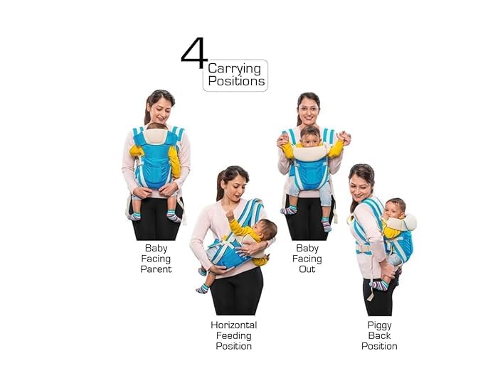 Image of BabyGo Kid Seat Baby Hip Carrier 4-in-1 Adjustable Baby Carrier Cum Kangaroo Bag|Front, Back|for 6 to 24 Months Baby|Newborn to Toddler Carrier|Safety Belt & Buckle Straps|Up to 15 Kgs (Sky Blue)