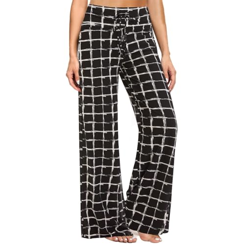 Image of ZOOSIXX Soft Black Pajama Pants for Women, Wide Leg Pants Woman Flowy Comfy Casual Lounge Yoga Capri Pants 22 inch / 30 inch