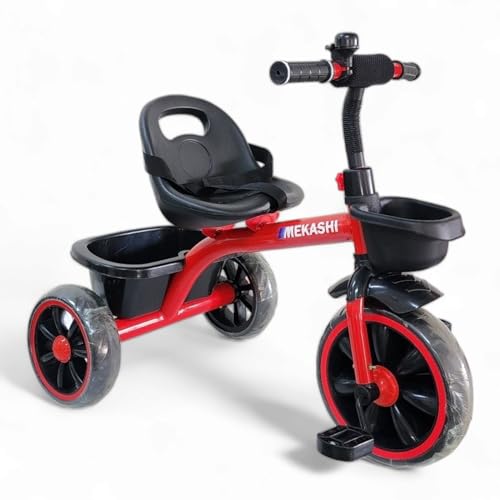 Image of MEKASHI T-001RW Plug N Play Kids Trike /Baby Tricycle, Big Size Storage Basket, Bell, Comfortable Seat with Seat Belt, 12 to 48 Months, Load Upto 35Kg, Easy Assembly, Heavy Guage Steel Frame, Red