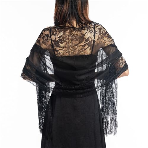 Sup-Coente Victorian Lace Shawls Wraps for Women Vintage Floral Fringe Sheer2