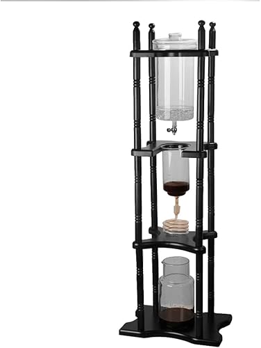 Miniatura 8 de Cafetera de goteo de hielo, 84.54 onzas, cafetera retro para el hogar, con recipiente de vidrio vertical japonés y soporte de madera, cafetera de