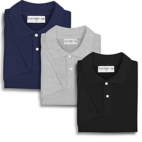 Kit 3 Camisas gola polo Feminina lisa Factory 42 (Azul Marinho, Preto, Cinza Mescla, G)