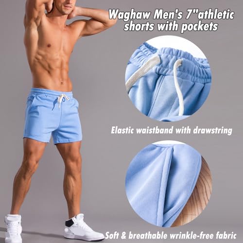 Image of Men 5.5 /7 Inch Cotton Sweat Shorts Men Cotton Workout Short with Pockets