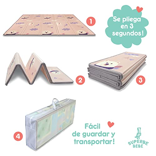 Baby Speelmat 160x180x1cm XXL Omkeerbare Foam Vloermat - Baby Speeltapijt - Zintuiglijke Ontwikkeling Speelkleed Cadeau Schatje (C) - Afbeelding 3