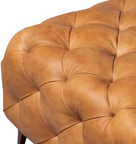 Poly & BARK Turin Ottoman - 40” – Full-Grain Leather Upholstery – Couch Ottoman for Living Room – Vintage Italian Leather in Cognac Tan - Thumbnail 5