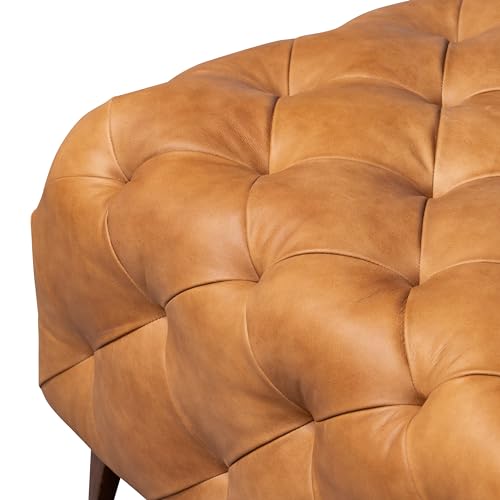 Image of Poly & BARK Turin Ottoman - 40 inch - Full-Grain Leather Upholstery - Couch Ottoman for Living Room - Vintage Italian Leather in Cognac Tan