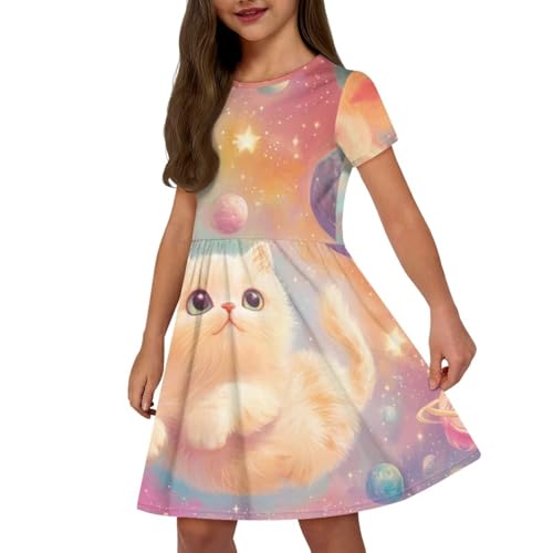 Image of Short Sleeve Dress for Girls with Pockets Cute Toddler Girl Clothes Summer 2-12