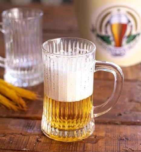 Image of Melbify Beer Mug | 550 ml | Set of 4 | Ribbed Design | Mug with Handle | Classic Beer Glasses | Premium | Heavy | Large | Perfect for Beer, Cider,Cocktails,Mocktails | Gift Set