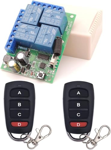 DieseRC Interruptor de control remoto inalámbrico universal AC 220V 230V 10A Receptor de relé RF de 4 canales con 2 transmisores para motor puerta de garaje luz cortina eléctrica