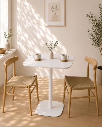 KAYELLES Table bistrot de Cuisine, Table d'appoint, Hauteur 75 cm Plateau 60 x 60 cm, 1 à 2 Personnes Pied Fixe métal SILA (Blanc)