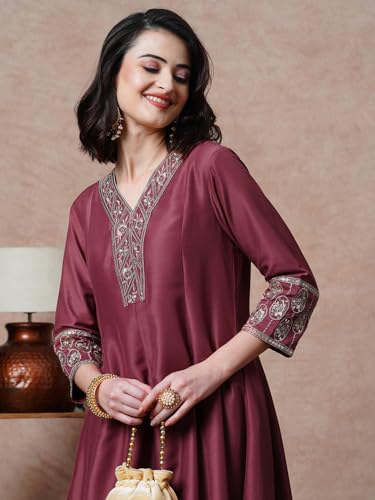 Image of Globus Women Kurta Set (8909389015365 Purple L)