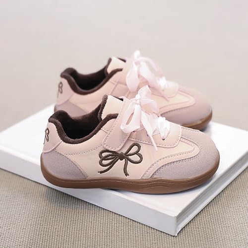 Girls Bow Lace Sneakers Fuzzy Lined Ankle Running Sport Shoes Kids Fall Winter Warm Flat Non Slip Thick Casual Shoes2