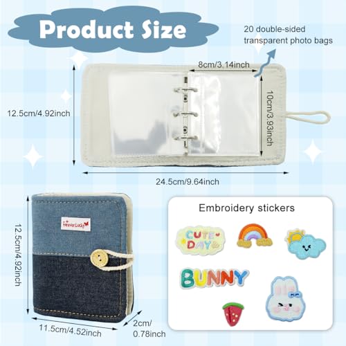 Image of HASTHIP DIY Pocket Photo Album Holds Up 40-Photoes Fashion Patchwork Photo Album with Cartoon Embroidery Decals Cartoon Instant Square Films Pocket Album Kpop Star Photocards Binder Album