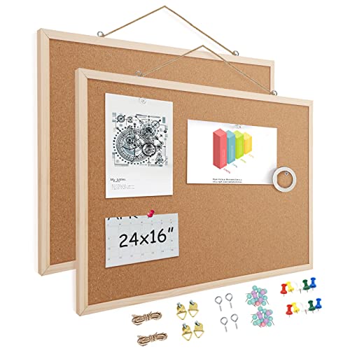 Image of TooCust 16x24 Cork Boards for Walls with Solid Wood Frame, Double Sided Small Cork Bulletin Board for Office & Home, Decorative Hanging Pin Notice Board, 2 Pack