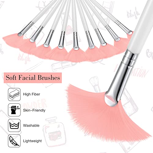 Image of 9 Pieces Facial Fan Mask Brushes, Soft Facial Applicator Brushes Tools for Peel Glycolic Makeup for Mud Cream(Pink, White)