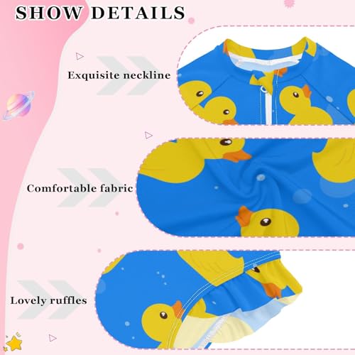 Image of One Piece Rash Guard Bathing Suit for Girls,Long Sleeve Swimsuit Quick Dry,Swimwear with Ruffle for Summer 3-12T
