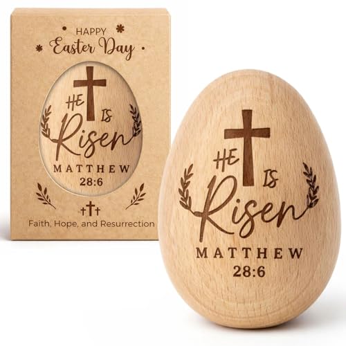 He Is Risen Easter Decorations, He is Risen Wooden Egg, Christian Gifts, Christian Easter Table Decor with Crosses, Religious Farmhouse Spring Home Decoration, Easter Decor