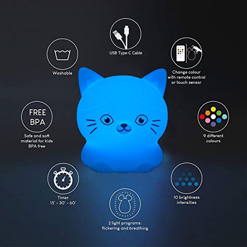Image of Cat Night Lights Children's Room Lighting, Toddler Bedroom Sleep Lights Bedside lamp - 9 Colors Lamps Room Decor for Toddlers /Boys /Girls /Adults /Bedroom /Bathroom /Outdoor /Camping - Medium