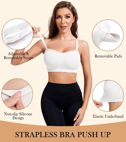 Image of Strapless Bra for Women Seamless Bandeau Bra Wireless Push Up Bralette | Non-Slip Bust Padded Removable Adjustable Straps Suitable for all Clothing