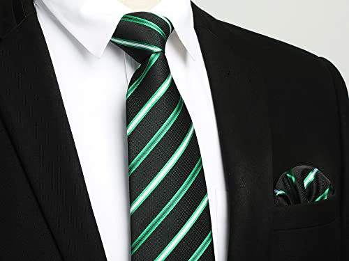 Image of Enlision Mens Ties Stripe Tie and Pocket Square Set Classic Formal Woven Neckties Handkerchief Cufflinks Wedding