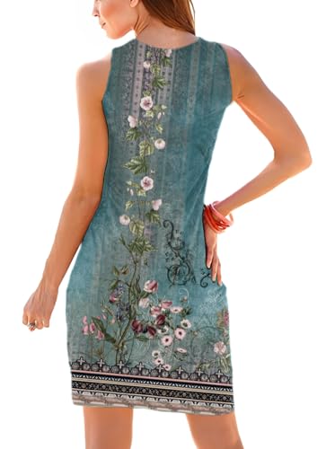 Image of Camisunny Women Casual Loose Tank Dresses Sleeveless Beach Vacation Dress Swing Pleated U Neck Fashion Soft