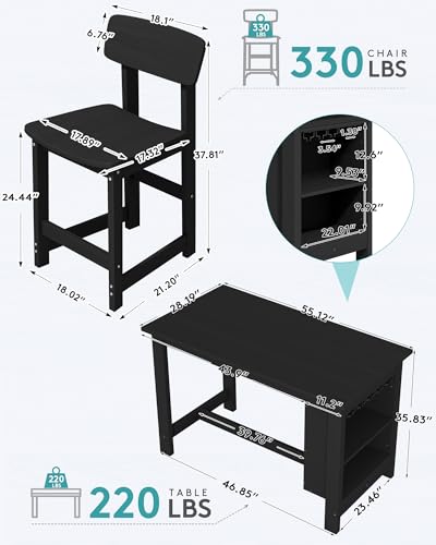 SERWALL Outdoor Bar Table and Chairs Set, 5-Piece HDPE Counter Height Patio Dining Sets with Storage and Wine Rack, Rectangular High Top Bar Table with 4 Bar Stools for Garden, Backyard, Black - Image 3