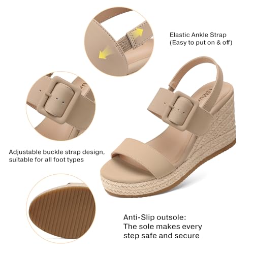 Image of TEMOFON Espadrilles Wedge Sandals for Women: Slip On Elastic Ankle Strap Platform Sandals Dressy Comfortable Summer Wedges Heels Shoes
