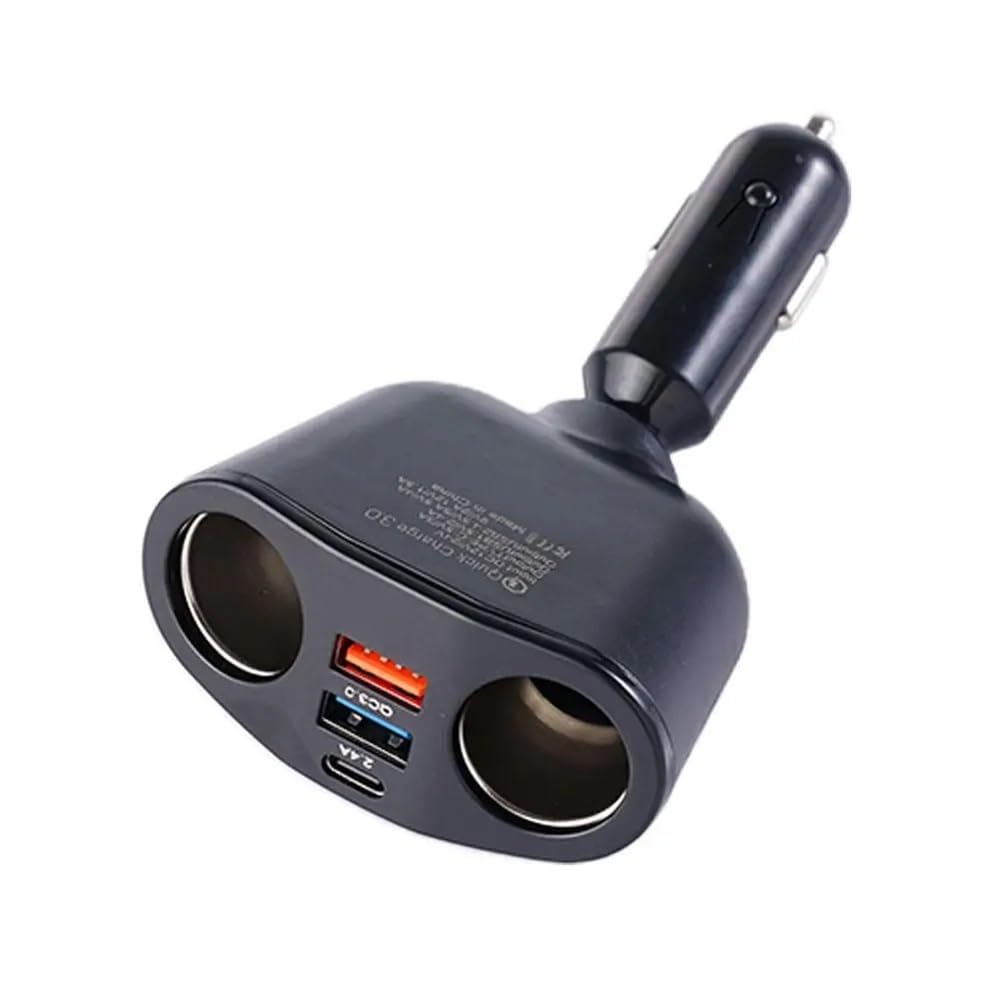 Autoladegerät, 12V-24V Steckdosenverteiler mit Blauer Ambientebeleuchtung, PD QC3.0 und 2 USB-C-Anschlüssen for Laden von Mobiltelefonen DVRs(2USB QC3.0 360)