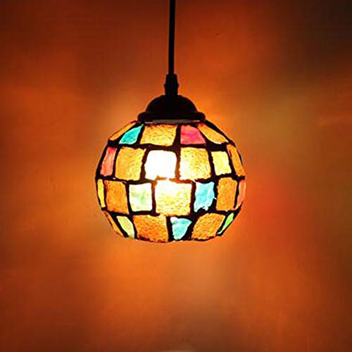 Style Marocain Mosaïque Motif Vintage Lampe Suspension de Plafond Lustre Abat-jour Boule Rétro Coloré en Verre pour Salle à Manger Restaurant à Thème Café Bar Décoration (A)