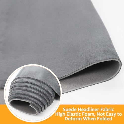 Suede Headliner Fabric with Foam Backing Material - Automotive/Home Micro-Suede Headliner Flame Retardant Fabric for Car Replacement/Repair/DIY (Grey 85 * 60 Inch) - Thumbnail 3